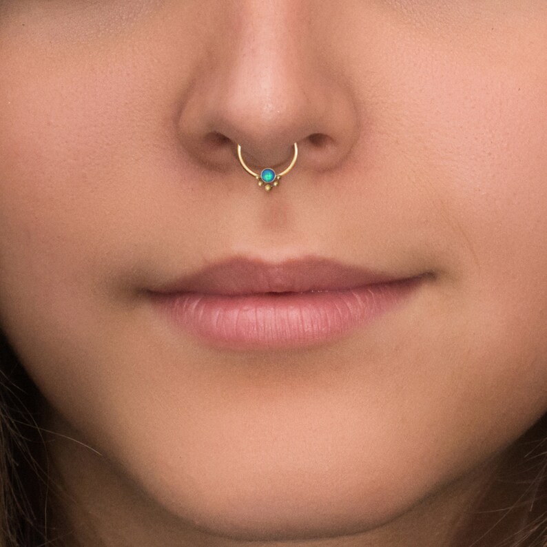 Single Opal Cartilage Hoop Earring - Surgical Steel 16G Hinged Ring (8mm)