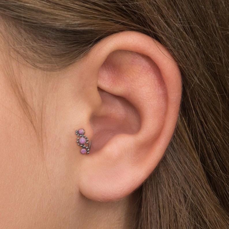 Forward Helix Ring Cartilage Hoop Earring Titanium Conch Piercing Tragus Ring Clicker Hoop Rook Clicker Opal Tragus Hoop 18g 16g