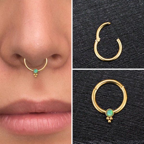 Surgical Steel Septum Ring Clicker Earring, Opal Daith Earring, Septum Jewelry 16g, Septum Clicker Hoop, Daith Piercing, Daith Ring