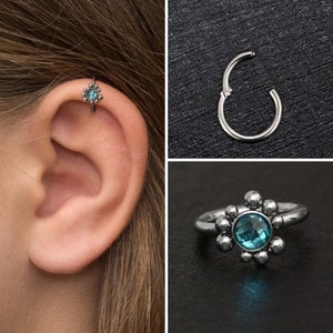 Piercing cartilage en acier chirurgical, bijoux tour CZ, boucle d'oreille tragus, anneau conque, anneau hélicoïdal vers l'avant, boucle d'oreille cliquet cartilage