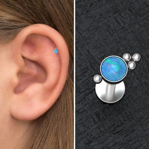 Flat Back Cartilage Earring Stud Surgical Steel, Tragus Ring Opal, Forward Helix Piercing, Tragus Earring, Conch Labret Jewelry