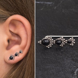 Surgical Steel Ear Crawler Earrings, Onyx Climber Earrings, Vine Earrings, Ear Sweep, Climbing Ear Cuff Earrings, Curved Stud Earring