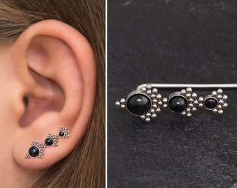 Surgical Steel Ear Crawler Earrings, Onyx Climber Earrings, Vine Earrings, Ear Sweep, Climbing Ear Cuff Earrings, Curved Stud Earring
