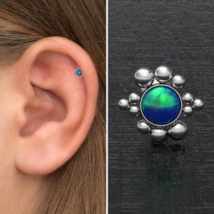 Opale Tragus Stud, Cartilagine Stud Orecchino Acciaio Chirurgico, Tragus Gioielli, Bilanciere Elicoidale In Avanti, Piercing Cartilagine, Bilanciere Conch