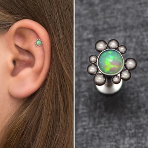 Titanium Forward Helix Earring Stud, Opal Conch Earring, Tragus Stud, Implant Grade Cartilage Piercing, Tragus Piercing, Labret Earring