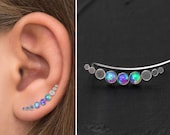 Surgical Steel Ear Crawler Earrings, Opal Climber Earrings, Vine Earrings, Ear Sweep, Climbing Ear Cuff Earrings, Curved Stud Earring