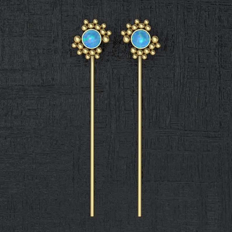 Threader Earrings Opal Drop Earrings Everyday Earrings Double Sided Earrings Stem Earrings Drop Dangle Earrings Surgical Steel