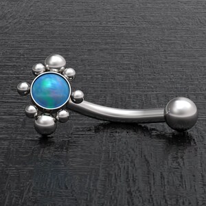 Opal Rook Piercing Surgical Steel, Rook Barbell Ring, Eyebrow Ring, Rook Jewelry, Eyebrow Piercing, Eyebrow Bar, Curved Bar 18g 16g 14g