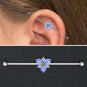Opal Industrial Jewelry Titanium, Industrial Barbell, Industrial Piercing Jewelry, Scaffold Earring, Straight Barbell Piercing 14g