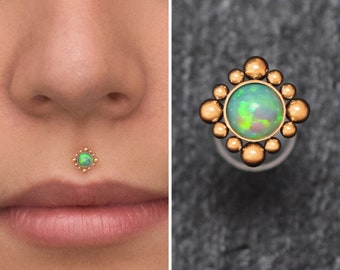 Opal Lip Piercing Bioflex, Medusa Labret, Lip Ring, Monroe Stud, Lip Jewelry, Philtrum Piercing, Labret Stud, Flat Back Earring