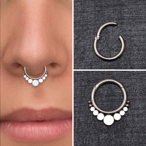 Septum Hoop Opal Septum Ring 16g Daith Jewelry Surgical Etsy
