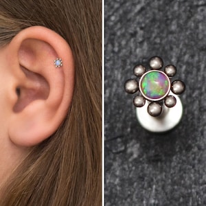Titanio perforante de cartílago de ópalo, grado de implante de pendiente de tragus, perforación de caracola, perno labret, joyería tragus, perno de hélice, anillo labret