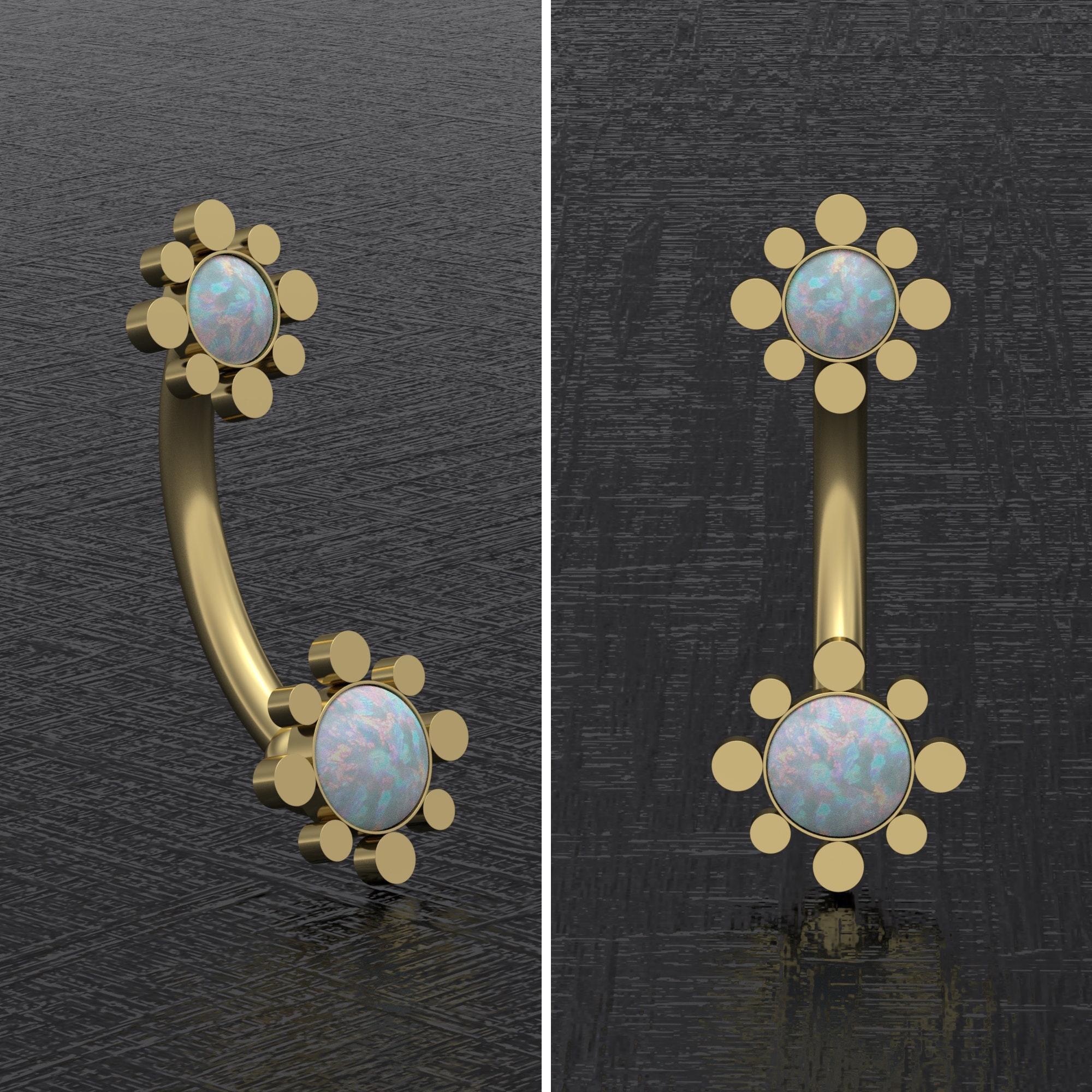 Anillo de ombligo de acero quirúrgico, anillo de ombligo de ópalo, perno de ombligo, barra de vientre, joyería de barra curva, joyería piercing del cuerpo 16g 14g