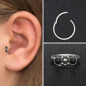 Titanium Tragus Earring Hoop, Onyx Cartilage Piercing, Rook Piercing Implant Grade, Forward Helix Piercing, Conch Piercing, Clicker Hoop
