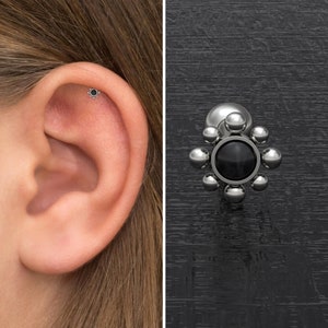 Cartilage Earring Stud Implant Grade Titanium, Onyx Tragus Stud, Conch Piercing, Tragus Jewelry, Cartilage Barbell, Forward Helix Bar