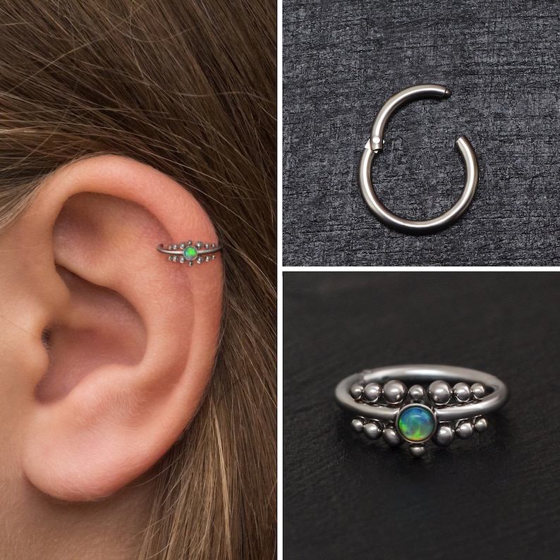 Cartilage Piercing Implant Grade Titanium Opal Rook Jewelry Etsy