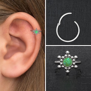 Opal Rook Earring Surgical Steel, Tragus Earring, Clicker Hoop, Forward Helix Clicker, Tragus Piercing, Conch Ring, Cartilage Ring