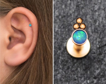 Pendiente de ópalo para hélice de acero quirúrgico, piercing para trago, piercing para cartílago, piercing de caracola, piercing para trago, piercing para labio, piercing de caracola