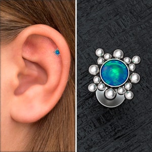 Tragus Piercing Surgical Steel, Conch Earring, Cartilage Piercing, Opal Tragus Stud, Forward Helix Stud, Conch Ring, Labret Jewelry