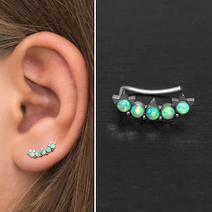 Climber Earrings Surgical Steel, Climbing Ear Cuff Earrings, Opal Ear Crawler Earrings, Up The Ear Earrings Curved Studs, Vine Earrings