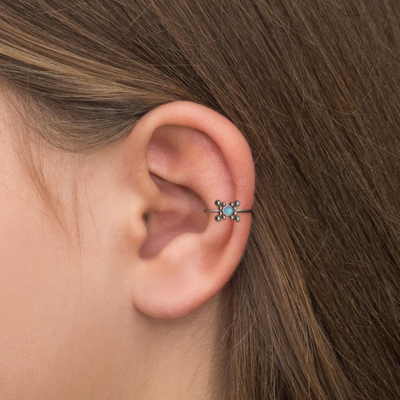 Forward Helix Earring Titanium Opal Tragus Earring G G Etsy
