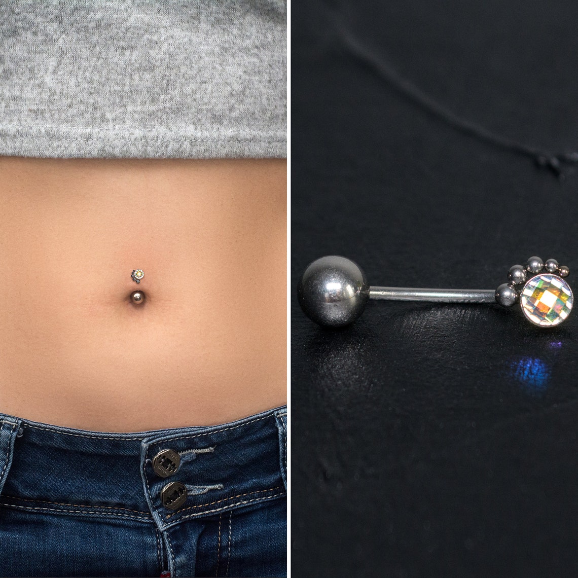 Navel Ring Titanium Implant Grade CZ Belly Button Ring Navel Etsy