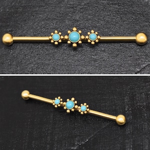 Türkis Industrial Barbell Chirurgenstahl, Scaffold Ohrring, Industrieller Schmuck 14g, Gerader Barbell Schmuck, Industrial Piercing