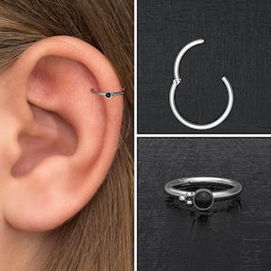 Onyx Tragus Jewelry, Titanium Cartilage Earring, Conch Earring Implant Grade, Forward Helix Earring, Rook Ring, Cartilage Clicker Ring