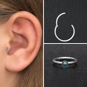 Forward Helix Earring Titanium, CZ Tragus Earring 18g 16g, Cartilage Ring, Tragus Clicker Earring, Rook Earring Hoop, Conch Earring