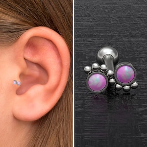 Pendiente de tragus grado de implante de titanio, barra de tragus de ópalo, pendiente de perno de cartílago, barra de hélice delantera, perforación de barra de cartílago, perno de caracola
