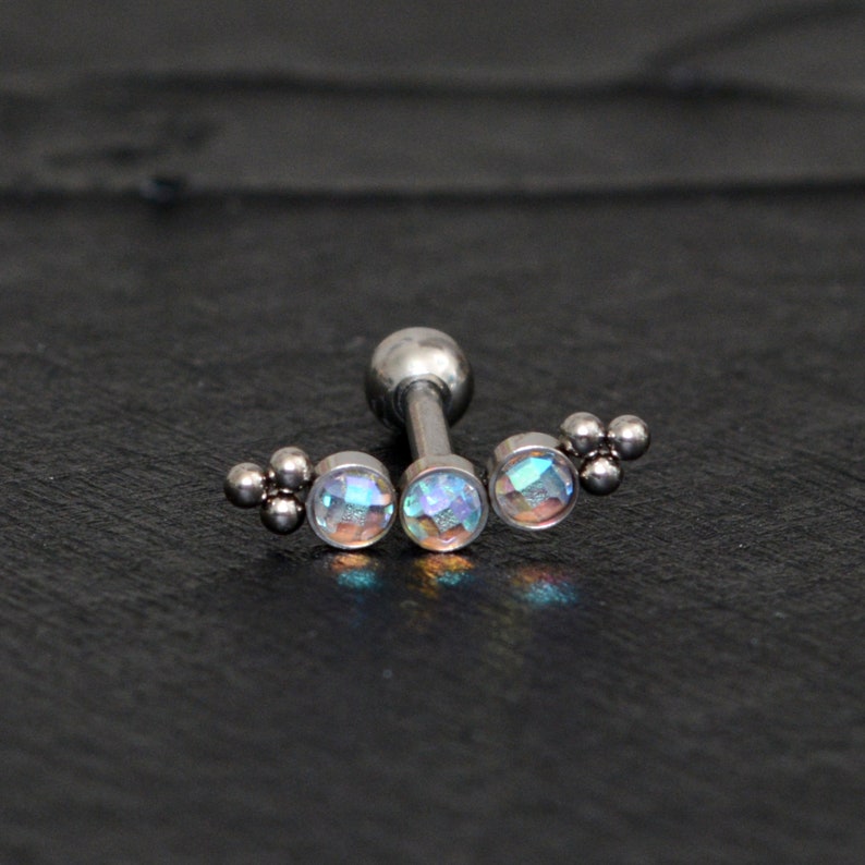 Titanium Cartilage Stud Earring CZ Implant Grade Curved Bar Etsy