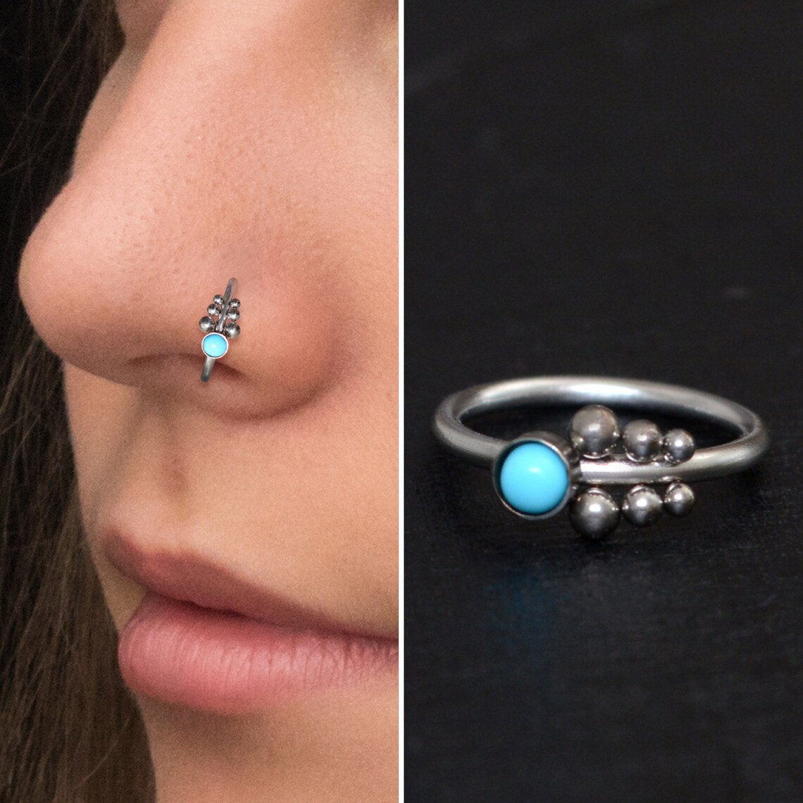 Turquoise Nose Ring Surgical Steel Nose Piercing 22g 20g 18g Etsy