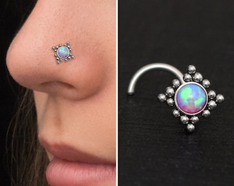 Opal Nose Stud Screw, Surgical Steel Nose Screw Stud, Nose Bone, Nose Ring,  Nose Pin, Nostril Jewelry, Nose Jewelry 22g 20g 18g 16g