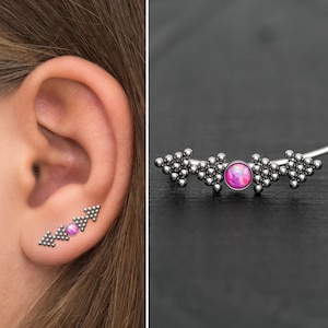 Opal Ear Climber Earrings Surgical Steel, Ear Crawler Earrings, Ear Pin Earrings, Climbing Ear Cuff Earrings, Curved Earring, Ear Sweep