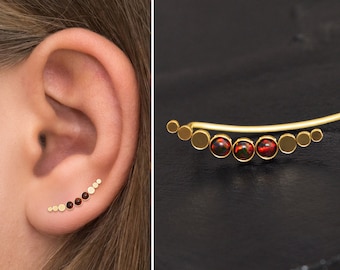 Ear Pin Earrings Surgical Steel, Opal Ear Climber Earrings, Ear Crawler Earrings, Ear Vine, Ear Sweep, Climbing Earrings, Curved Studs