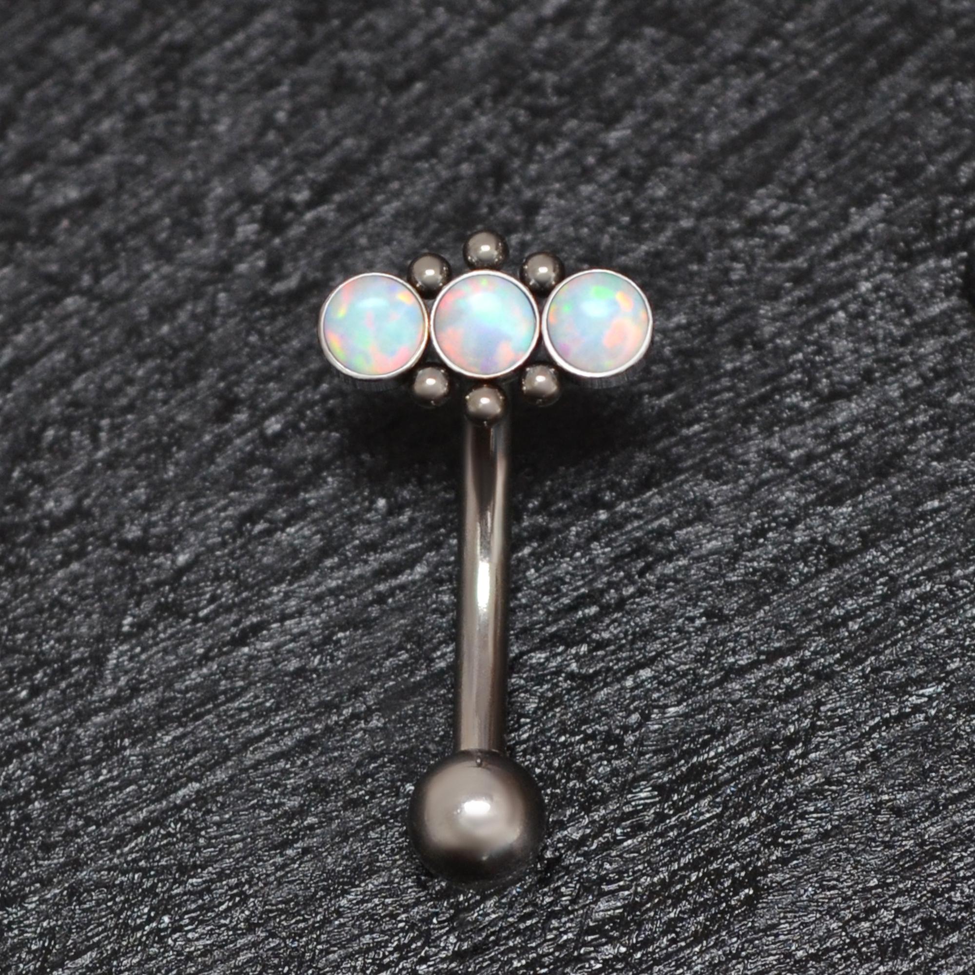 Opal Internal Thread Eyebrow Ring – 1.2mm Curved Barbell, 316L Surgical Steel Body Jewelry