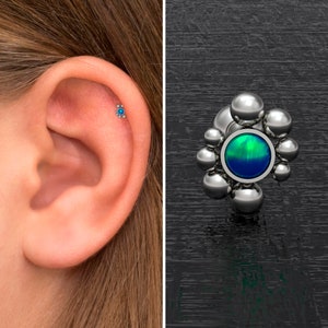 Titanium Cartilage Piercing, Opal Tragus Earring Implant Grade, Forward Helix Stud, Conch Barbell, Tragus Barbell Earring, Cartilage Bar