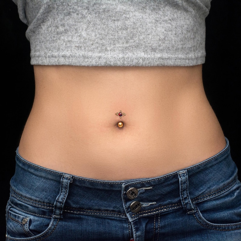 Surgical Steel Belly Button Ring Opal, Navel Ring 16g 14g, Belly Bar