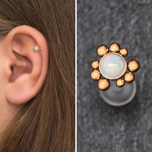 Flat Back Cartilage Earring Stud Bioflex, Tragus Ring Opal, Forward Helix Piercing, Tragus Earring, Conch Labret Jewelry
