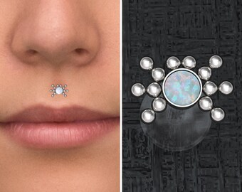 Medusa Lip Ring Bioflex, Opal Lip Jewelry 16g, Monroe Piercing Jewelry, Philtrum Labret Piercing, Flat Back Stud, Lip Piercing