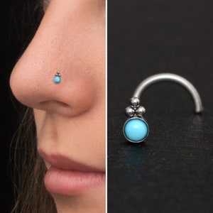 Turquoise Nose Bone Stud Surgical Steel, Nose Stud Ring, Nose Earring, Nose Screw, Nostril Stud, Nose Piercing 22g 20g 18g 16g, Nostril Ring