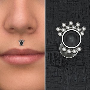 Titanium Lip Ring Onyx, Lip Jewelry Implant Grade, Medusa Piercing Jewelry, Monroe Piercing, Philtrum Jewelry, Labret Earring Stud