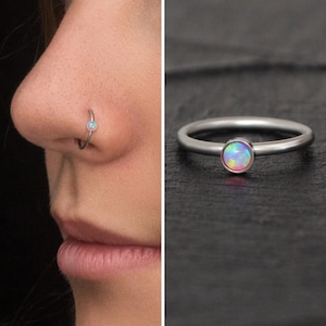 Titanium Nose Hoop Opal, Implant Grade Nose Piercing, Nose Ring Hoop, Nose Jewelry 22g 20g 18g, Nose Earring, Nostril Ring