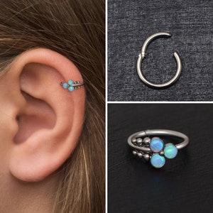 Opal Tragus Hoop chirurgischer Stahl, Conch Hoop, Clicker Hoop, Knorpel Hoop Ohrring, Tragus Ring, dänischer Schmuck, Daumenohrring