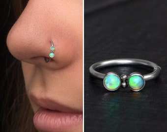 Titan Nasenring Opal, Nasen piercing, Nasenring Hoop, Nasenschmuck 22g 20g 18g, Nasenohrring, Nostril Ring