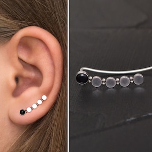 Up The Ear Earrings Surgical Steel, Onyx Ear Climber Earrings, Vine Earrings, Ear Pin, Ear Sweep, Climbing Earring, Curved Stud Earring