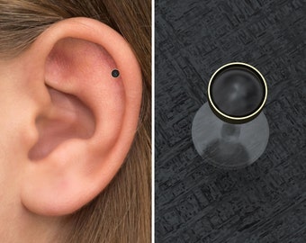 Bioflex Tragus Stud, anel de cartilagem ônix, anel de hélice frontal, joias tragus, brinco de labret, piercing de cartilagem, piercing de concha
