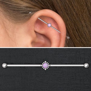 Opal Industrial Barbell Surgical Steel, Scaffold Earring, Industrial Jewelry 14g, Straight Barbell Jewelry, Industrial Piercing