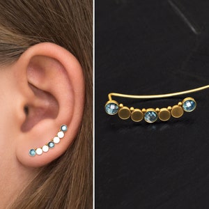 Climber Earrings Surgical Steel, Climbing Ear Cuff Earrings, CZ Ear Crawler Earrings, Up The Ear Earrings Curved Studs, Vine Earrings