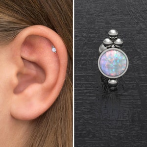 Titanium Cartilage Earring Stud Opal, Forward Helix Barbell Piercing Implant Grade, Tragus Piercing, Conch Earring, Tragus Bar Stud